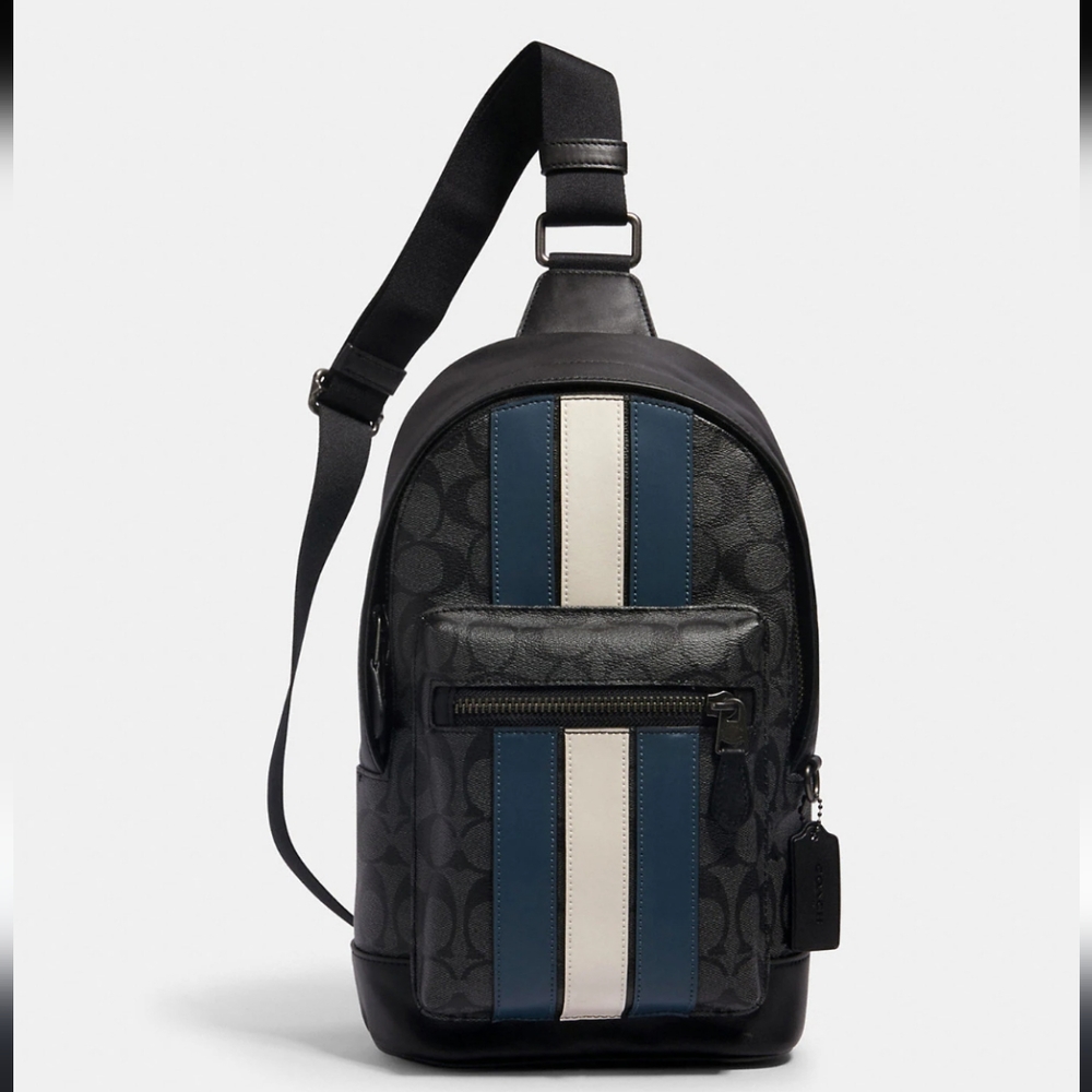 Coach Original West Pack In Signature Canvas With Varsity Stripe Backpack Sling